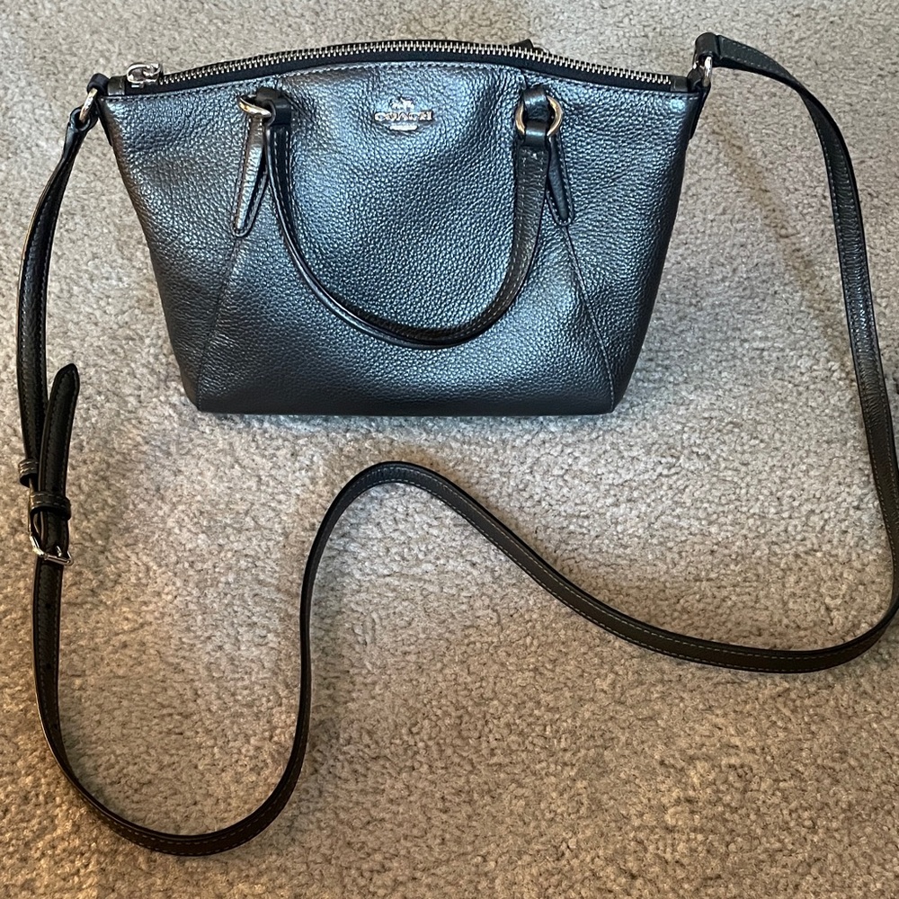 Coach Metallic Grey/Black Crossbody Bag - Great Condition!